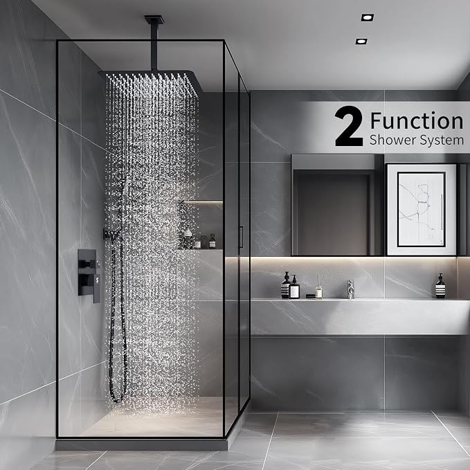 SR SUN RISE 12 Inch Ceiling Mount Matte Black Shower System Bathroom Luxury - Image 2