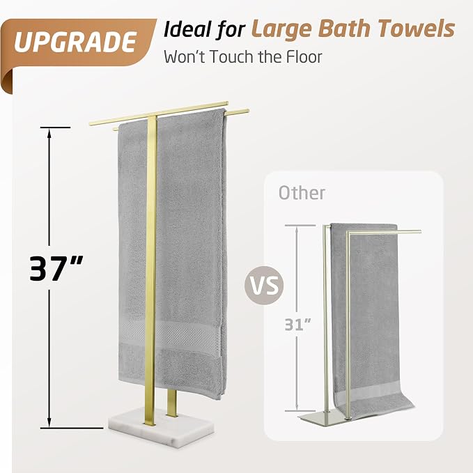 KES Standing Towel Rack with Marble Base, Towel Rack Stand Fits Large Bath Towel - Image 2