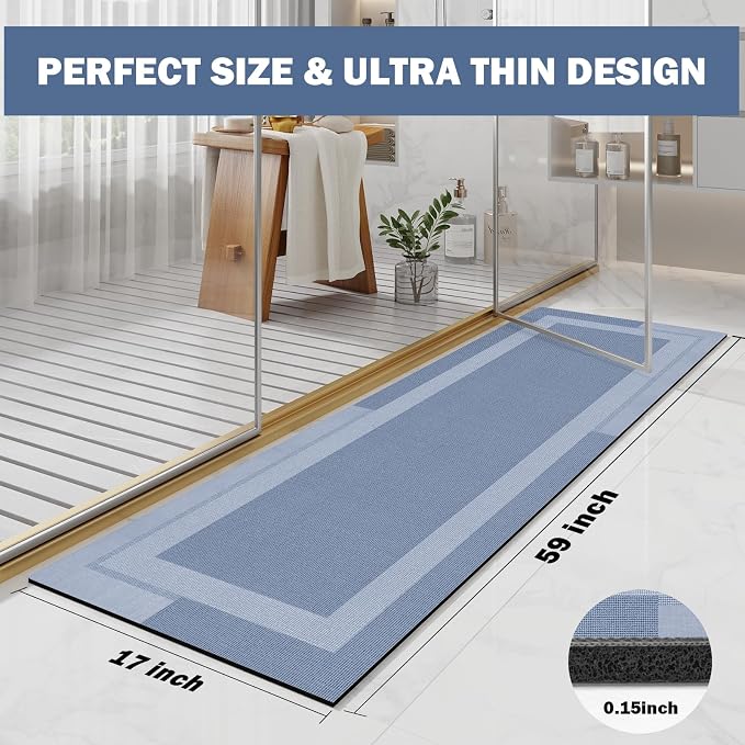 Non Slip Long Bathroom Runner Rug Bath Mat, Rubber Backing Ultra Thin Bathroom - Image 2