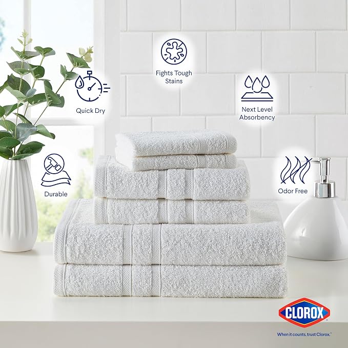 Clorox Bleach Friendly Towel Set, Quick Dry 100% Cotton Highly Absorbent - Image 4