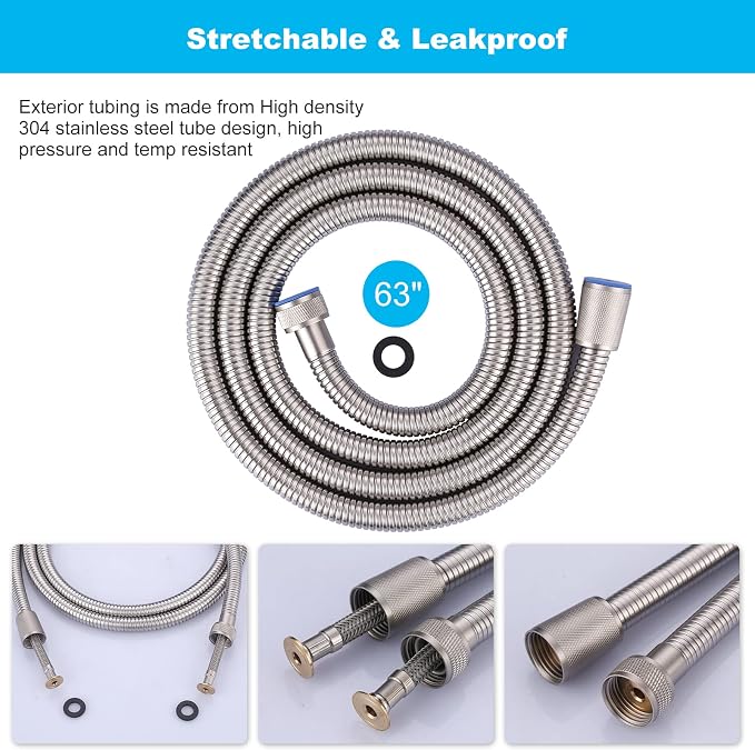 Aleasha Brushed Nickel Finished Shower Hose, 63 Inch SUS 304 Stainless Steel - Image 2