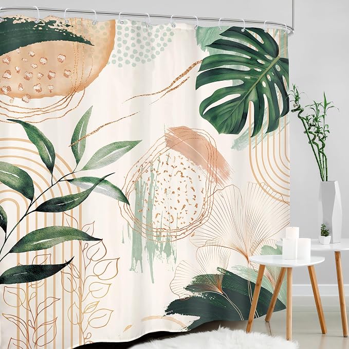 Boho Shower Curtain 72Wx78H Modern Abstract Tropical Green Leaves Plant Palm - Image 3