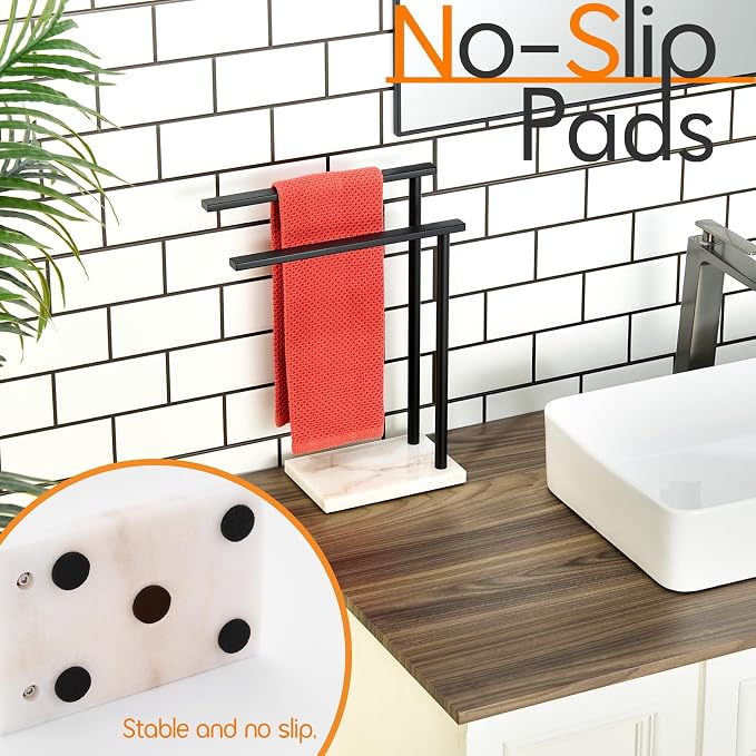 Towel Racks Matte Black Free Standing 2-Tier Hand Towel Holder - Image 9