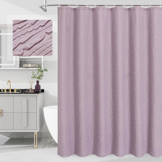 MitoVilla Lavender Shower Curtain, Farmhouse Waves Fabric Shower Curtains by MitoVilla