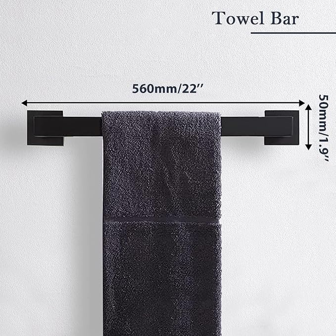 Matte Black Bathroom Accessories Set, 22.2 Inch Bath Towel Bar Set, Stainless - Image 2