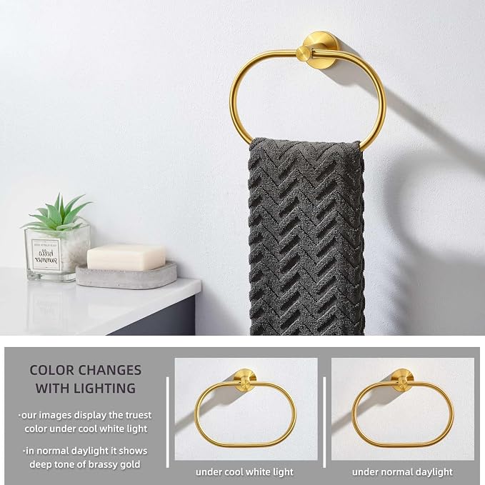 Angle Simple Towel Ring Brassy Gold, SUS 304 Stainless Steel Swivel Hand Towel - Image 4