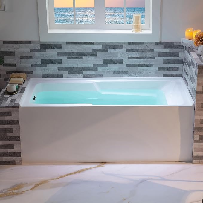 WOODBRIDGE 60" Acrylic Rectangular Alcove Soaking Bathtub in White - Image 4