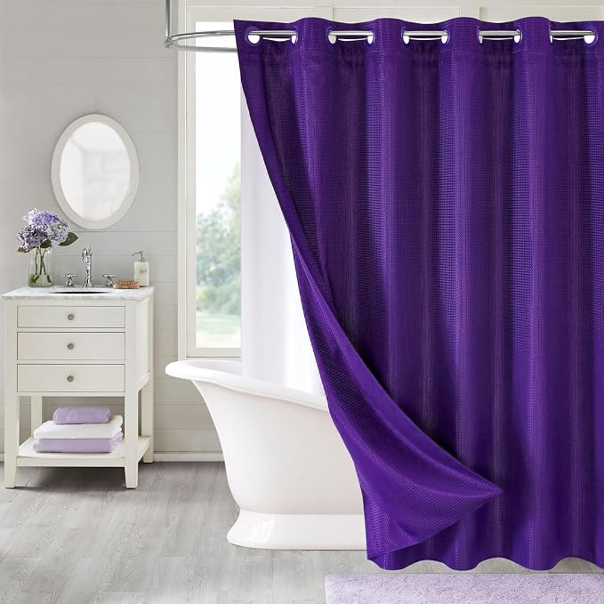 MitoVilla Purple Waffle Long Shower Curtain Liner Set 72 x 80, No Hooks by MitoVilla