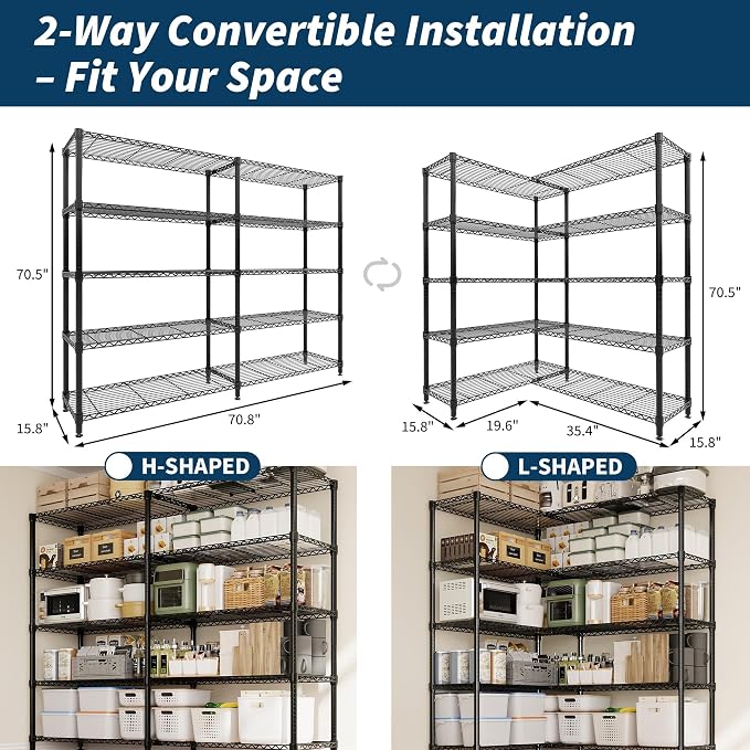 5-Tier Metal Storage Shelves, Adjustable Wire Shelving Unit - Image 2
