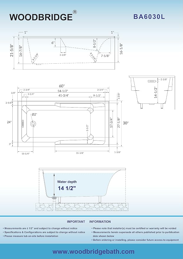 WOODBRIDGE 60" Acrylic Rectangular Alcove Soaking Bathtub in White - Image 6