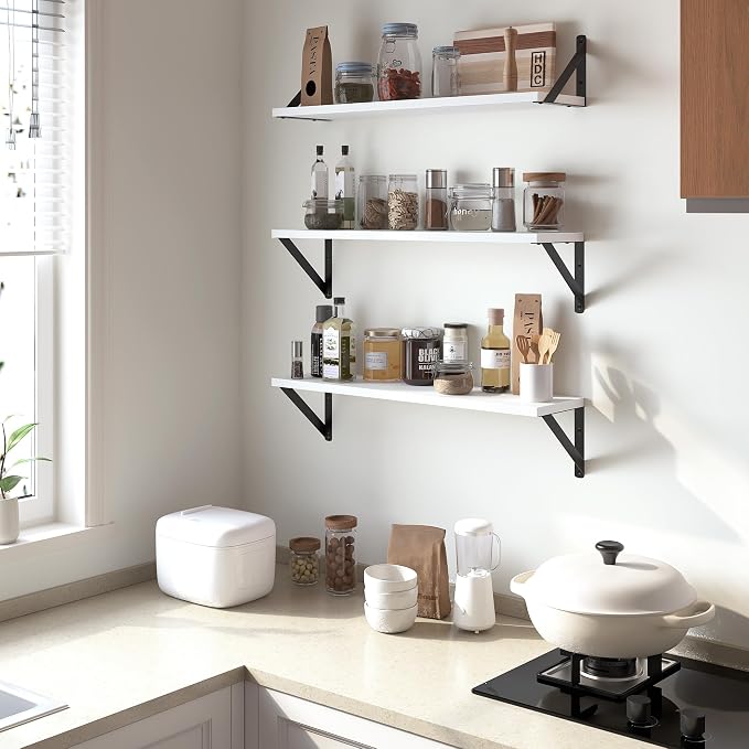 Heimlove Floating Shelves for Wall, 24 Inch Long Wood Floating Shelves Set of 3 - Image 4