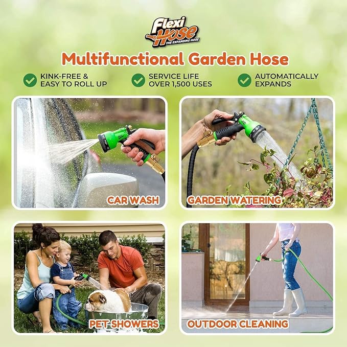 Flexi Hose PLUS with 8 Function Nozzle Expandable Garden Hose, Lightweight & - Image 3