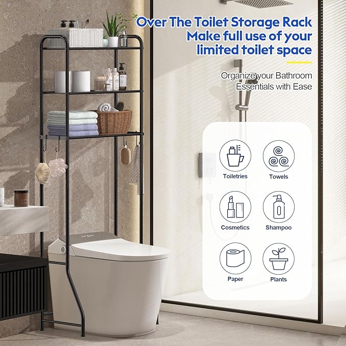 samstar 3 Tier Over The Toilet Storage Rack, Bathroom Organizer Shelves Cabinet - Image 6