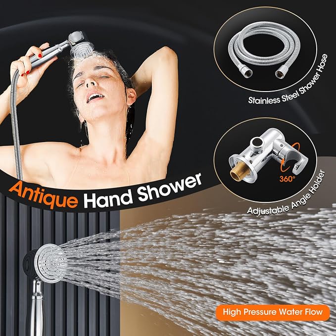 Shower System with Rain Shower Head, Handheld Spray, Rough-in Valve and Trim - Image 7