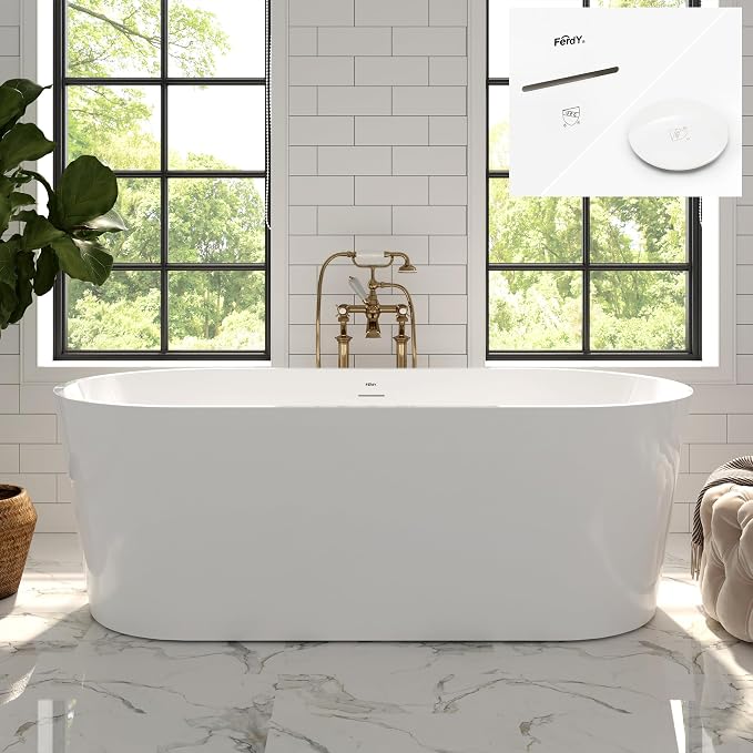 FerdY Shangri-La 67" Acrylic Freestanding Bathtub, Classic Oval Shape Acrylic by FerdY