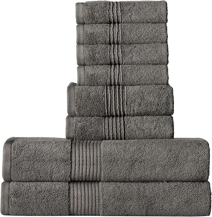 Bath Towels 8 Piece Towel Set – 100% Combed Cotton – Bath + Hand + Washcloths – by SweetHomeCollection