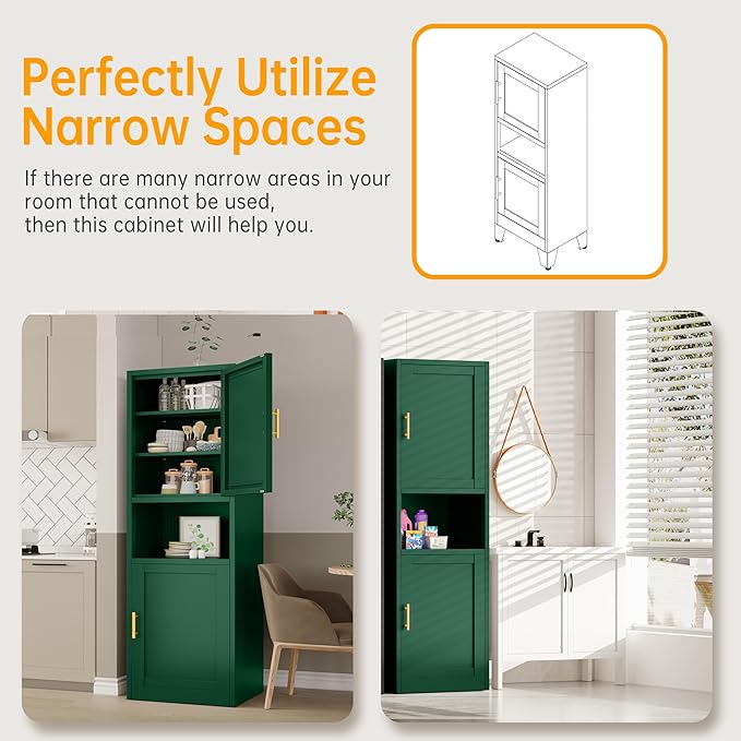 Tall Narrow Storage Cabinet 66.93" H Tall Bathroom Cabinet Metal Pantry Cabinets - Image 5