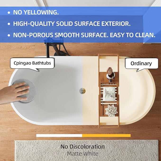 Cpingao 71" Stone Resin Freestanding Bathtub, Contemporary Oval Solid Surface - Image 7