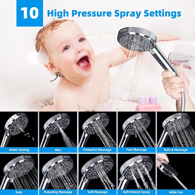 Hibbent All Metal 10'' Dual Filtered Rainfall Shower Head Combo, High Pressure - Image 2