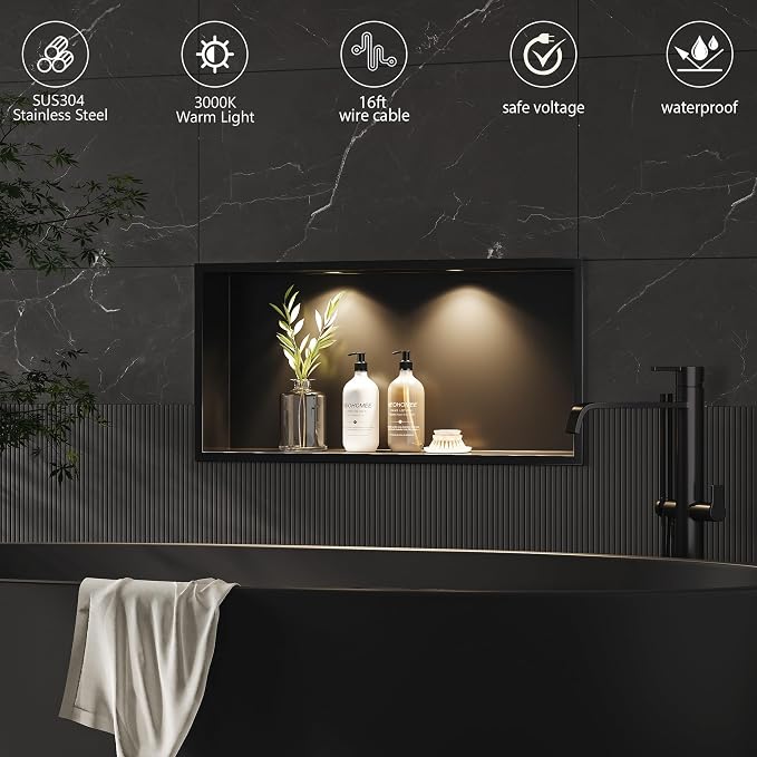 Neodrain Wall Niche with Non-dimmable LED Downlight, Matte Black Stainless - Image 3