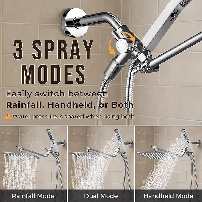 G-Promise All Metal 12 Inch Dual Square Shower Head - Image 3
