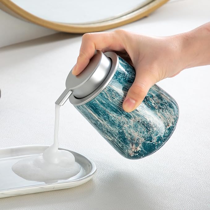 Enra Ceramic Foam Soap Dispenser, 12 oz Blue Foaming Soap Dispenser - Image 2