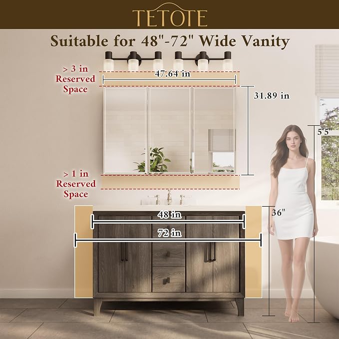 TETOTE 48 x 32 Bathroom Vanity Mirror Cabinet - Image 9