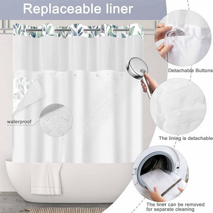 No Hook Shower Curtain and Liner Set, Bath Curtain Sets - Image 6