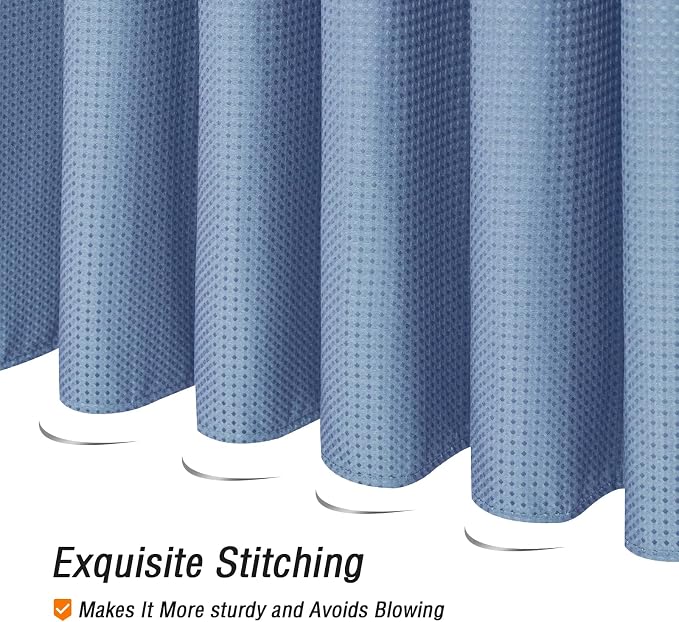 Gibelle Moonlight Blue Shower Curtain, Waffle Weave Textured Fabric Shower - Image 5