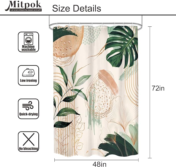 Boho Shower Curtain 48Wx72H Small Stall Narrow Abstract Mid Century Tropical - Image 5