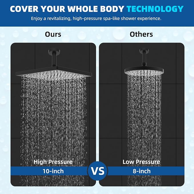 Hibbent Thickness Metal Rain Shower Head, 10 Inch High Pressure Rainfall Shower - Image 2