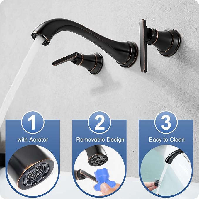 Oil Rubbed Bronze Wall Mount Tub Filler, High Flow Bath Tub Faucet 2 Handles - Image 8