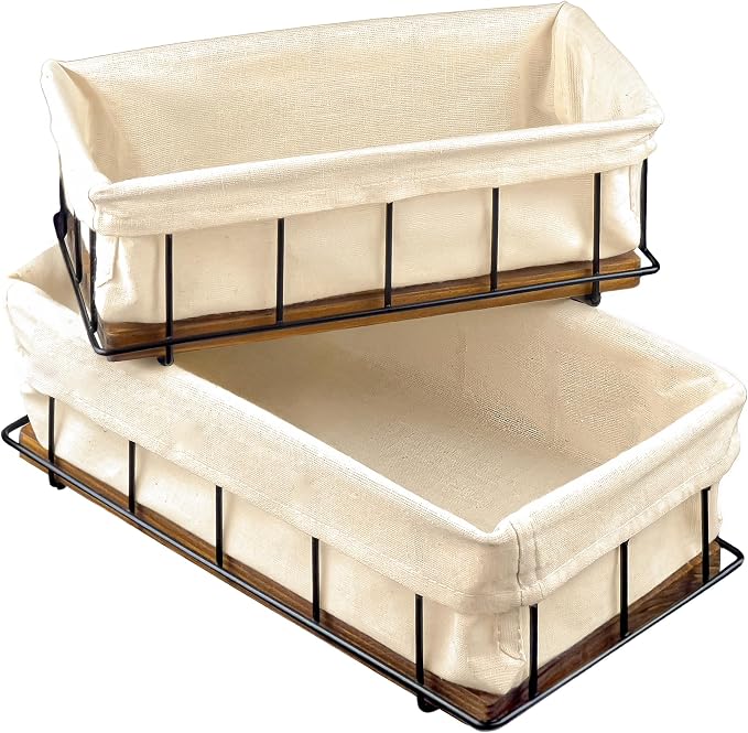 BAOBAB WORKSHOP Set of 2 Wooden Bathroom Baskets Organizer & Storage by BAOBABWORKSHOP