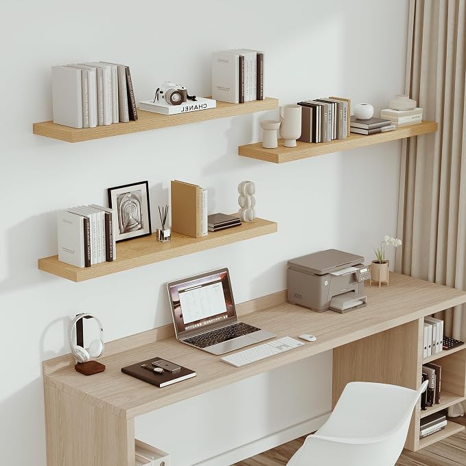 Vivelove Single Floating Shelves Oak 48 Inches, 48 x 10 inch Deep x 1.8 in Thick - Image 7