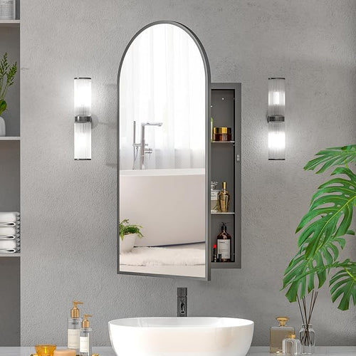 16x31 Black Arched Medicine Cabinet, Recessed Medicine Cabinet by Mepplzian