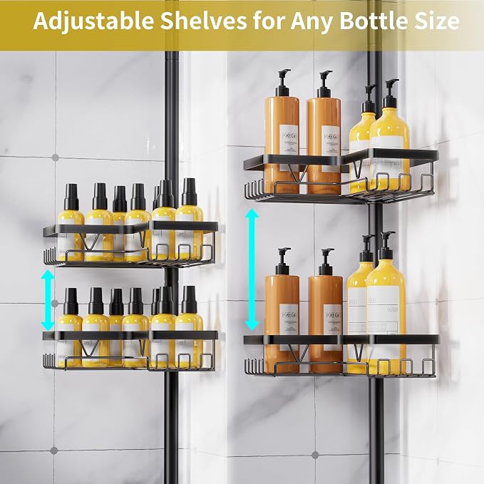 KEGII Corner Shower Caddy Tension Pole, Adjustable Bathroom Organizer Shelf - Image 4