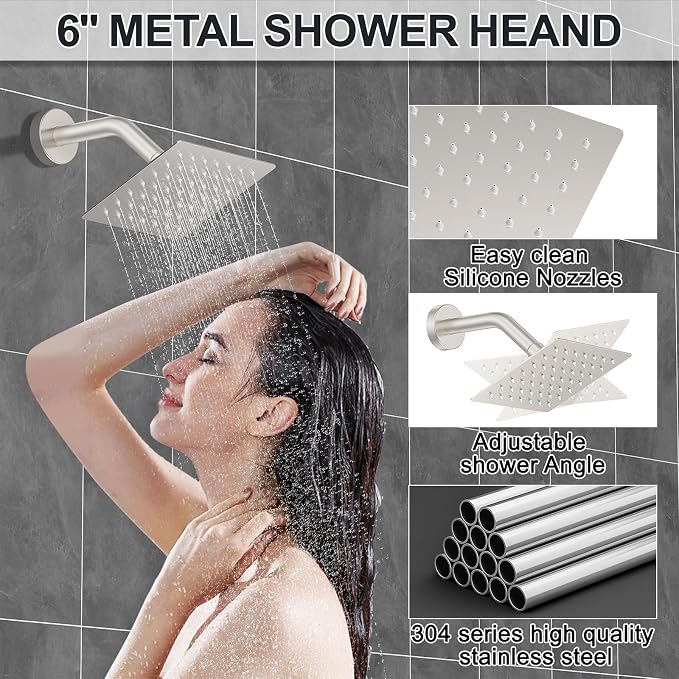 Iriber Shower Faucet Set Brushed Nickel, Push Button Diverter Bathtub Shower - Image 5