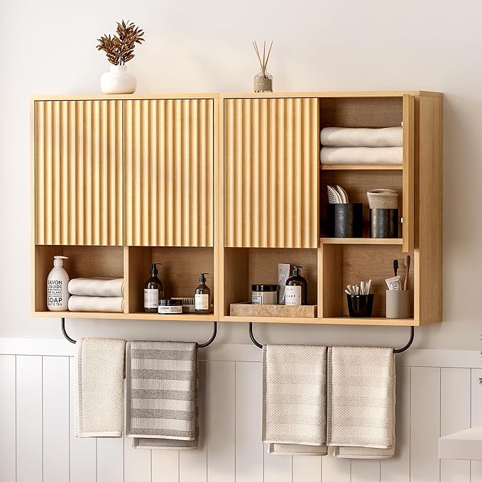 Fluted Wall Cabinet, Modern Wood Floating Bathroom Cabinet - Image 7