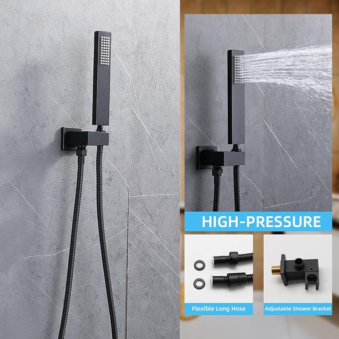 Thermostatic Matte Black Shower System, 16 Inch Luxury Rain Mixer Shower Combo - Image 6