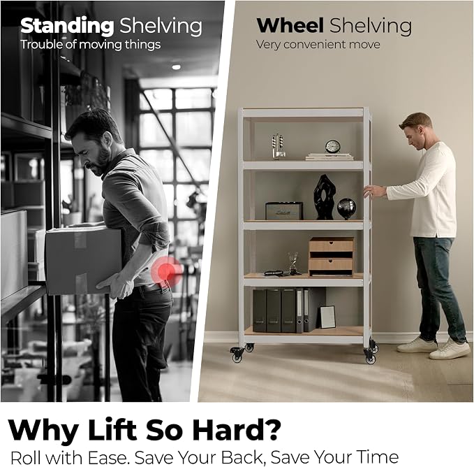 HOMEDANT House 48.1" 5-Tier Metal Rolling Cart Shelf Rack Casters Heavy Duty - Image 3