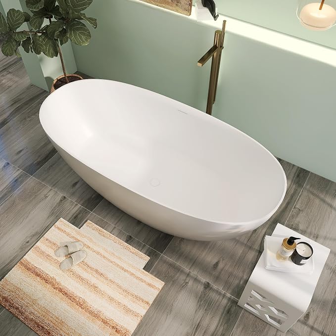 67" Premium Solid Surface Freestanding Bathtubs, Upgraded Matte White Modern - Image 3