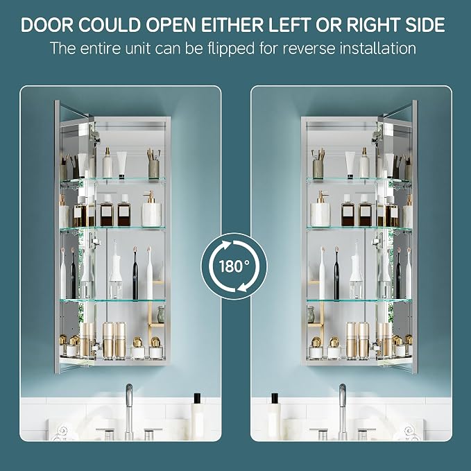 12"x36" Recessed Medicine Cabinet Mirror, Aluminum Silver Medicine Cabinet - Image 8