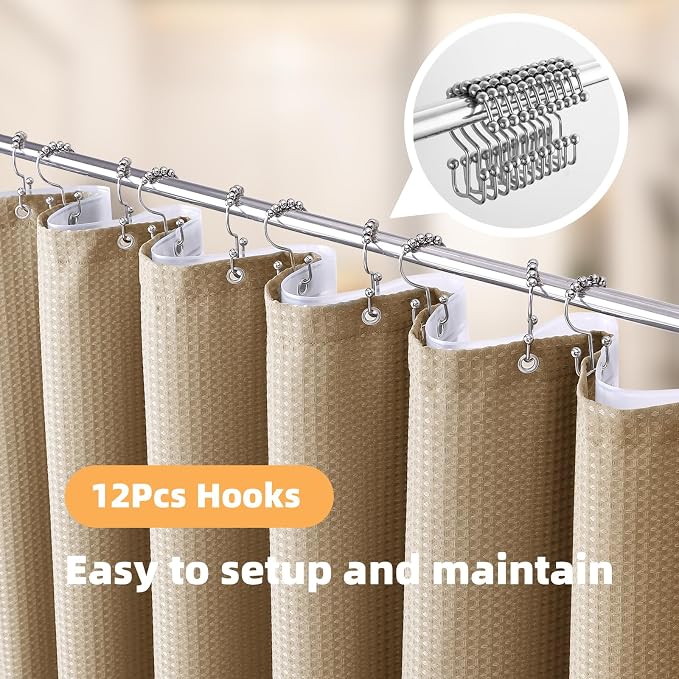 LaCyan 3 in 1 Waterproof Waffle Weave Shower Curtain and Clear Liner Set - Image 2