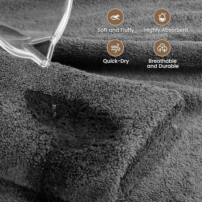 SEMAXE Grey Bath Towels Set of 4, 100% Cotton Luxury Bathroom Towels, and - Image 3