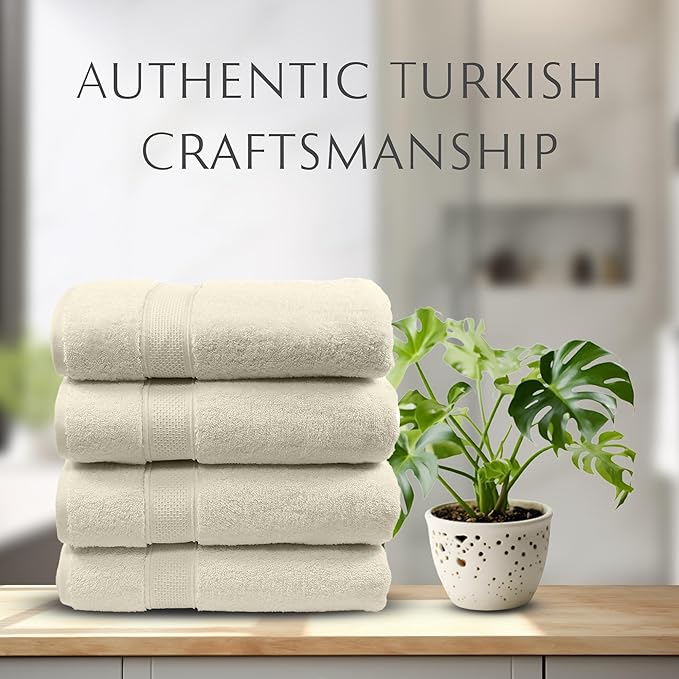 MAURA Ivory Extra Large Turkish Cotton Luxury Bath Towels Set of 4. Ultra-Soft - Image 5