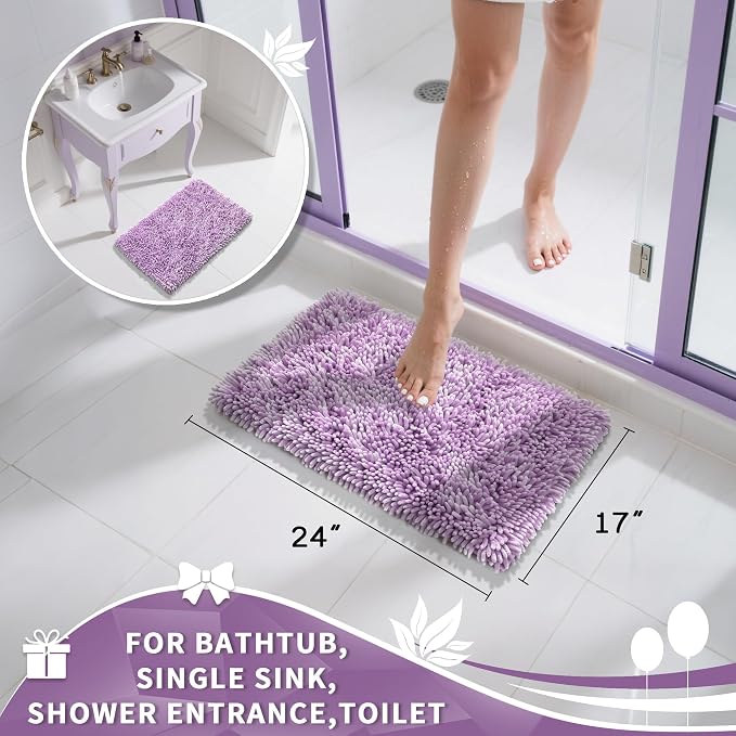 Yimobra Chenille Bathroom Rugs Non Slip, Extra Thick Soft Absorbent Bath Rug - Image 2
