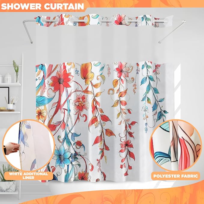 Hookless Shower Curtain with Snap-in Liner Set, Vibrant Watercolor Fabric - Image 2