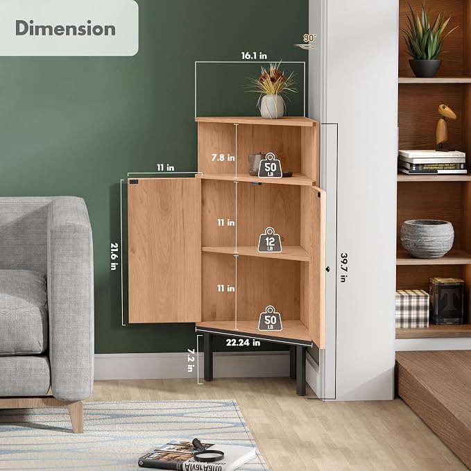 Yechen 39.7" Corner Storage Cabinet - Image 2