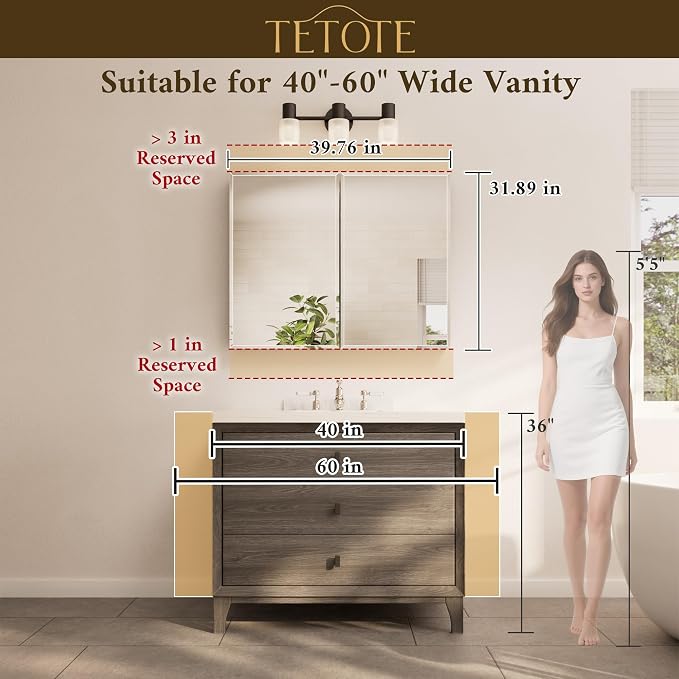 TETOTE 40 x 32 Bathroom Mirror - Image 9