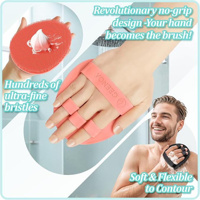Silicone Back Scrubber & Soft Bath Glove 2PCS, 360° Anti-Slip Hand-fit Silicone - Image 6